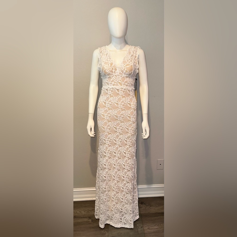 NIGHTCAP BHLDN *Perfect Plunge* white lace boho beach bridal maxi dress gown S - Picture 6 of 9